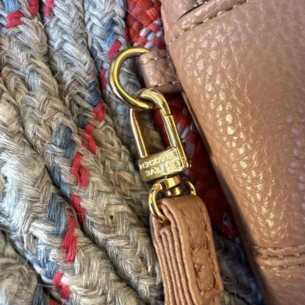 Steve Madden Double-Zip Wristlet Wallet Taupe Mocha Blush Pebbled Faux Leather
